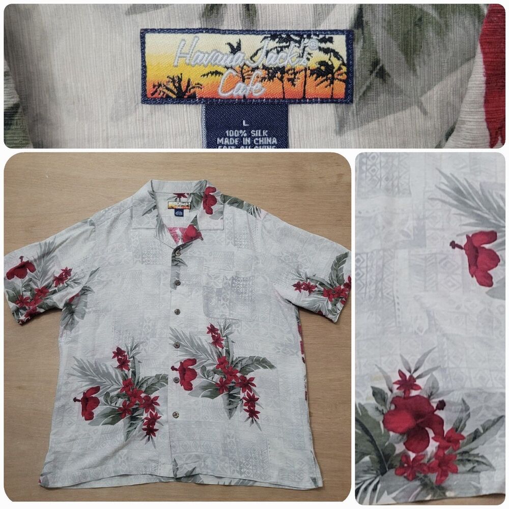Havana Jack Cafe Shirt Hawaiian Tropical Print 100% Silk Size Large Men's
